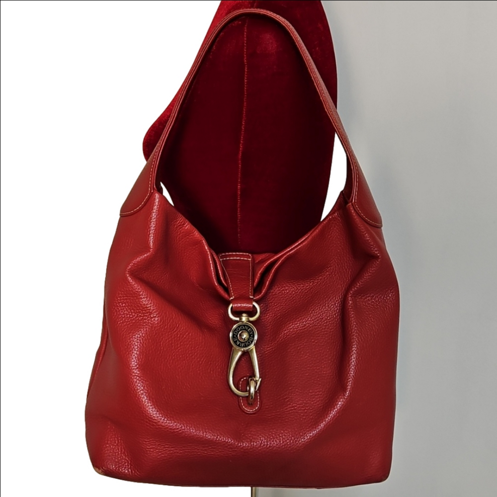 Dooney & Bourke Red Pebble Leather Hobo Shoulder Bag